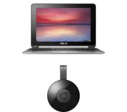ASUS C100PA 10.1 Chromebook Flip & Chromecast Bundle - Silver